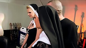 Nylon-Clad Nuns Engage In A Sinful Group Sex Session