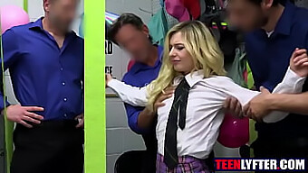 Young Blonde Thief Gets Rough Group Sex From Security Guards