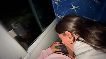 A Young Woman Engages In A Bdsm Act On A Bus By Performing Oral Sex On An Unknown Man And Receives His Climax