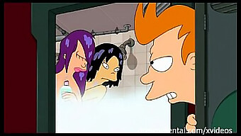 Cartoon Threesome With Futurama Characters In The Shower